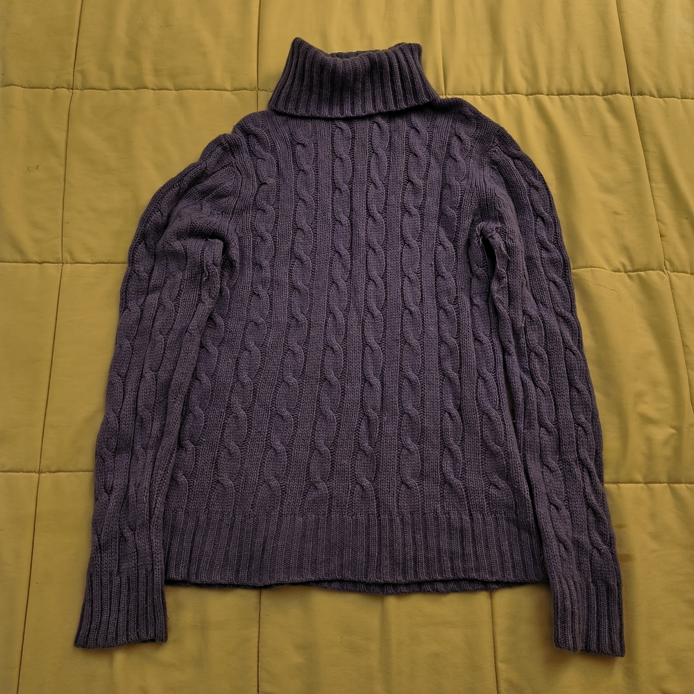 Purple Cable Knit Turtleneck Sweater